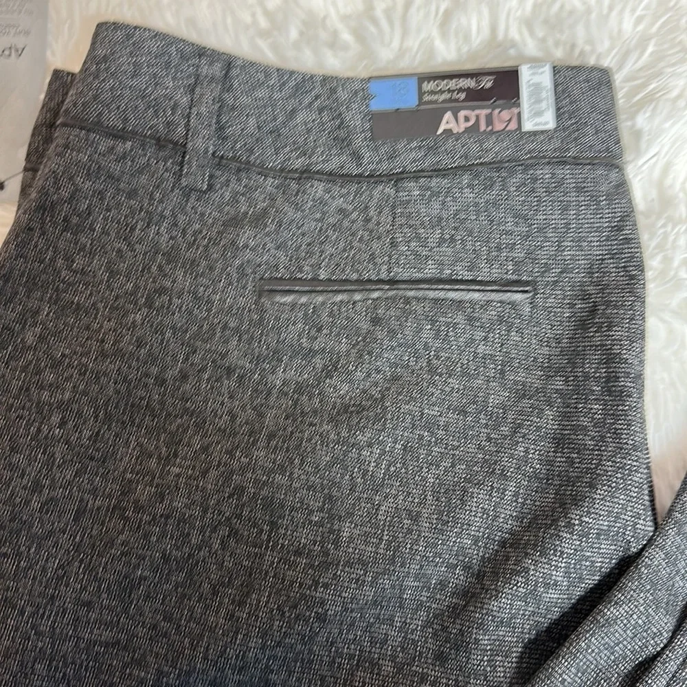 NWT Apt.9 Modern Fit Straight Leg Trousers with faux leather Trim Sz 18L - Picture 2 of 10